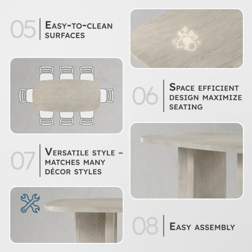 Lexicon 82" W Modern Rectangular Wood Dining Table for 4 to 6, Light Gray