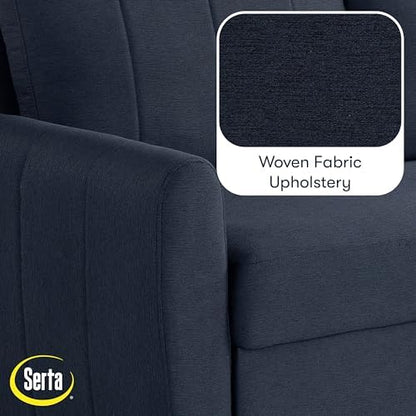 Serta® Galway 66.5" Full-Size Convertible Pop-up Sofa, Dream Coil® Comfort, Finger Guard® Pinch Point Protection, Woven Polyester Fabric, Navy Blue
