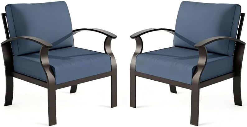 ALAULM Aluminum 2-Seat Patio Furniture Set, Metal Outdoor Furniture Sectional Sofas w/5.1" Cushions for Patio, Backyard, Poolside-DarkBlue
