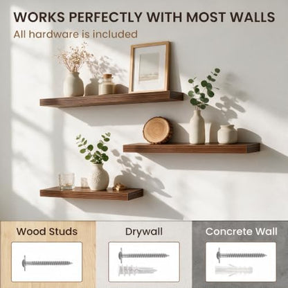 FLYJOE 55 Inch Floating Shelves, 6.5 Inch Deep Walnut Shelves Set of 2