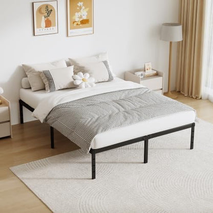 Queen Size Metal Platform Bed Frame 18 Inch Tall, No Box Spring Needed, Heavy Duty Sturdy Support, Underbed Storage Space, Easy Assembly, Black