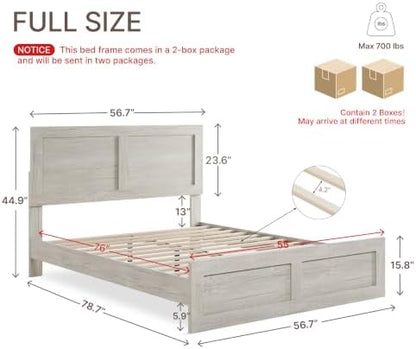 KISLOT Wood Bed Frame with Headboard and Footboard, Light Gray, Full
