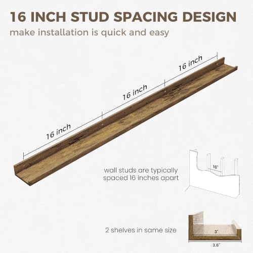 Picture Ledge Shelf, 52'' Brown Floating Shelves with Lip Set of 2