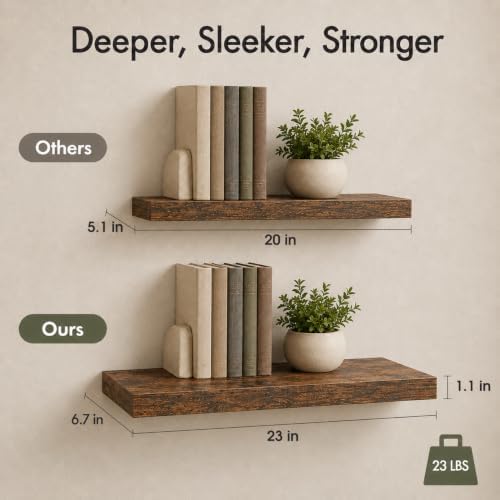 Floating Shelves for Wall Decor,Set of 4,23in,Rusitc Brown
