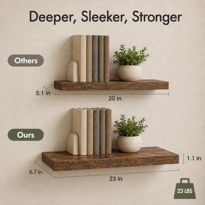 Floating Shelves for Wall Decor,Set of 4,23in,Rusitc Brown