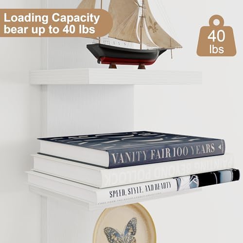 5 Tier Wall Shelf Unit, Vertical Storage Tower, White, 2-Pack