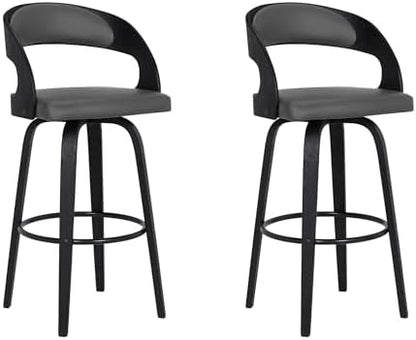 Armen Living Shelly 30" Bar Height Swivel Gray Faux Leather and Black Wood Bar Stool - Set of 2