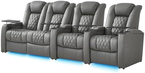 comfiroom Top-Grain Leather Home Theater Seating, Dual-Motor Power Recliner
