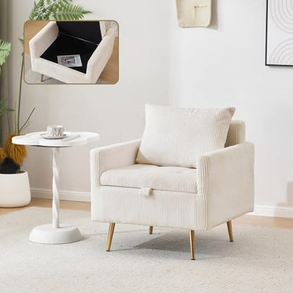 Furnimart 2 Seater Loveseat with Storage, 61" Corduroy Couch for Small Living Room, Bedroom, Tiny Homes & Lofts, Beige