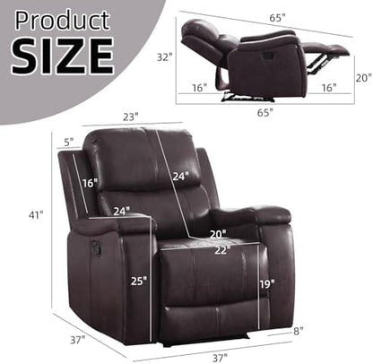 CANMOV Manual Recliner Chair Set of 2, Classic Faux Leather Recliner Chair with Overstuffed Arms and Back, Manual Single Sofa with Concealed Cup Holders, Dark Brown