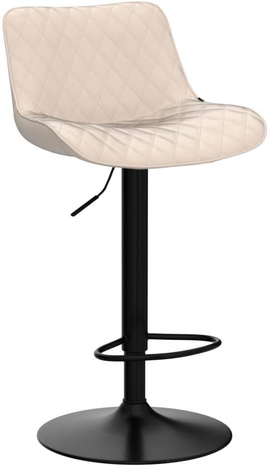 YOUTASTE Khaki Bar Stools Set of 2, Mid-Century Modern Adjustable Swivel Counter Height Chairs with Back, Faux Leather Upholstery, Black Metal Base, Ideal for Kitchen, Island, Dining Room, Restaurant