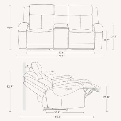 Watson & Whitely Genuine Leather Power Recliner Sofa & Loveseat Set, Cream