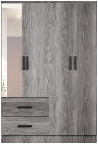 Woodpeckers Furniture And Mattress 4 Mirrored Doors Wardrobe 2 Drawers with Shelves 72 high (1 Mirror, Grey)