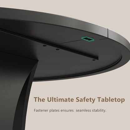 Round Dining Table for 4-6, Kitchen Table with Sturdy Double Arc & Rounded Base & Backboard Clasp Desktop, Mid-Century Modern Circle Dinner Table for Dining Living Room, Space Saving, Black