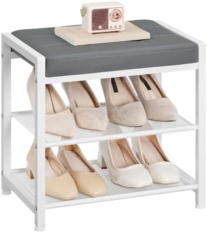 HOOBRO Small Shoe Bench, 3-Tier Shoe Rack, Shoe Storage Bench