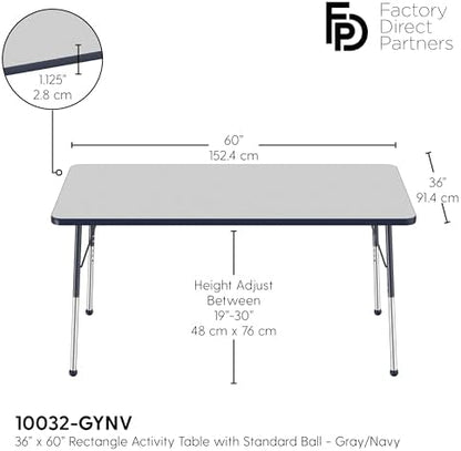 FDP 36" x 60" Rectangle Table with Ball Glide Legs - Gray/Navy, 10032-GYNV