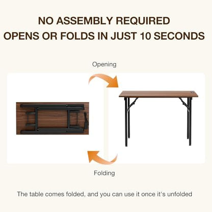 TEMI Small Computer Desk Folding Table - No Assembly, Compact 43.3" Foldable Desk with Power Outlets & USB Charging Port, Portable Small Office Desk, Ideal Mini Study Table for Narrow Spaces, Walunt