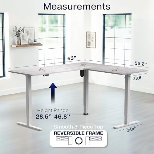 VIVO Electric Corner Standing Desk, L-Shaped, 63" x 55" Dark Gray Top