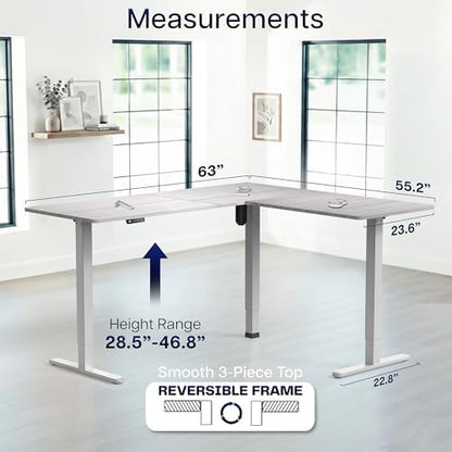 VIVO Electric Corner Standing Desk, L-Shaped, 63" x 55" Dark Gray Top