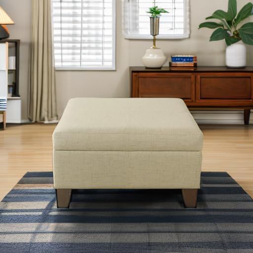HomePop 28" Woven Square Storage Ottoman - Linen Tan
