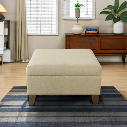 HomePop 28" Woven Square Storage Ottoman - Linen Tan