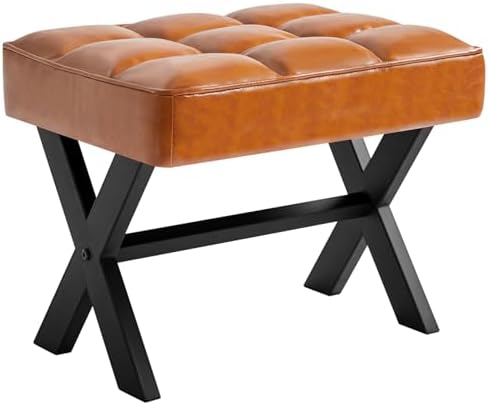IBUYKE Small 12" H Footrest, Square PU Step Stool, Light Brown WBD012J