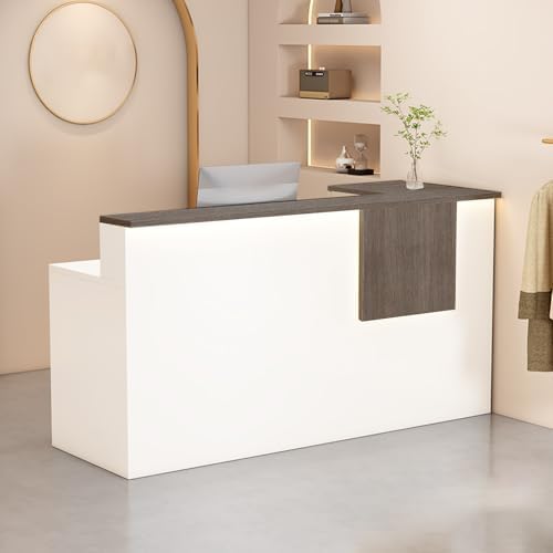 Reception Desk with Counter Modern, 35.4-118.1'', Solid Wood Ecological Board, Large Storage Space,Lockable Storage Drawers, for Salons, Offices, Lobbies, Retail Stores and Home Offices