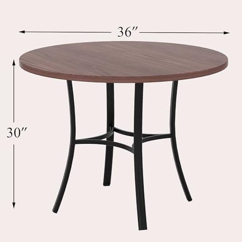 VECELO 36" Round Dining Table for 4, Wood Grain Dinette with Metal Frame for Kitchen, Apartment, Home, Space-Saving, Vintage Brown