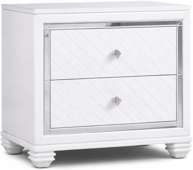 First of a Kind Shiney Contemporary 4 Piece King Bedroom Set High Gloss White Finish with Upholstered Headboard, Sleek Modern Bedroom Furniture Set for Coordinated Interiors