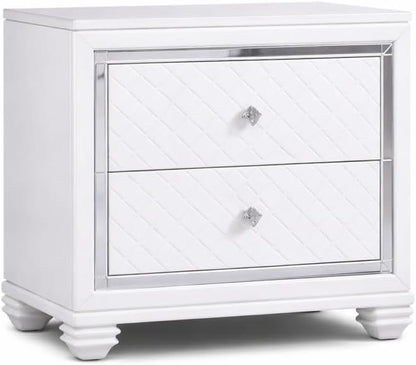 First of a Kind Shiney Contemporary 5 Piece King Bedroom Set High Gloss White Finish with Upholstered Headboard, Sleek Modern Bedroom Furniture Set for Coordinated Interiors