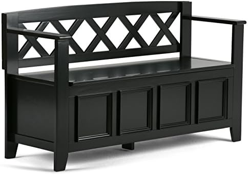 SIMPLIHOME Amherst 48" Wide Solid Wood Storage Bench in Black