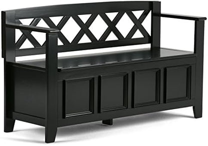 SIMPLIHOME Amherst 48" Wide Solid Wood Storage Bench in Black