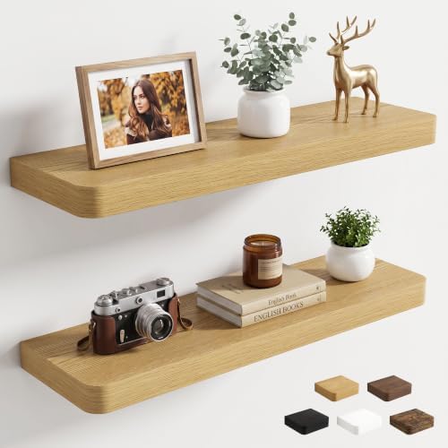 RICHFOCUS 24Inch Floating Shelves for Wall 2Pack, Oak, 8" Deep