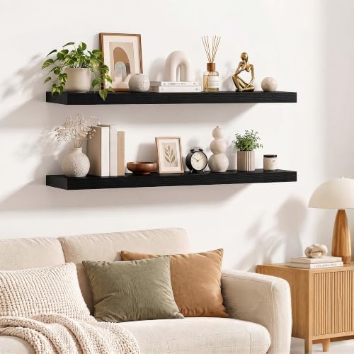 Dreamland 40 Inches Wall Mounted Wood Floating Shelves, Black, 2 Pack