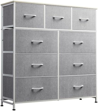 WLIVE Tall Dresser for Bedroom, 9 Drawer Chest of Drawers, Light Grey