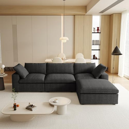 JACH L-Shaped Cloud Sectional Couches for Living Room, Modular Convertible Sofa, Ottoman with Storage, Thick Cushions, Couch Covers Removable, Cloud Sectional Sofas for Apartment (Black)