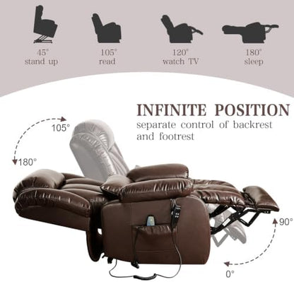 Infinite Position Lay Flat Power Lift Recliner Chair for Elderly, Brown
