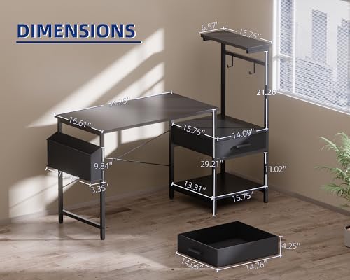 Pamray 50 Inch Small Gaming Computer Desk with Drawers and Shelves
