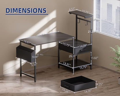 Pamray 50 Inch Small Gaming Computer Desk with Drawers and Shelves