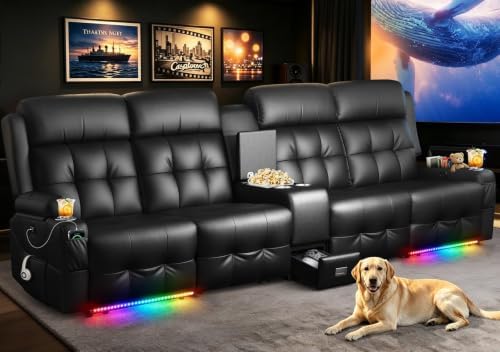 RV Loveseat Recliner Sofa, Home Theater Seating with Console & Massage