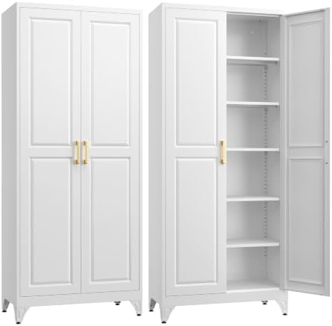 Steeloong 75”Metal Pantry Storage Cabinet with Doors & 5 Adjustable Shelves
