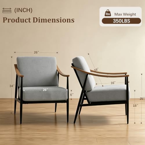 RNKSFX Modern Accent Chair for Living Room Bedroom Mid Century Arm Chair Upholstered Office Accent Chair Comfy Waiting Room Chair with Metal Frame, Grey
