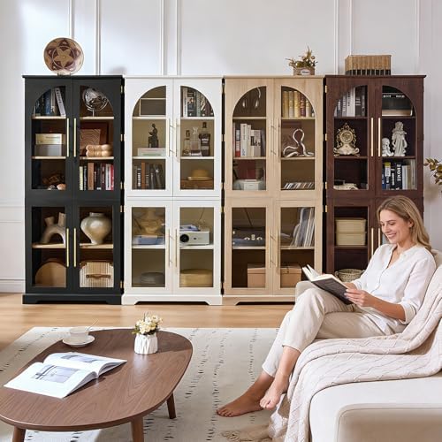 Joaxswe 68" Tall Bookcase with 4 Glass Doors, Farmhouse Bookshelf Set of 2