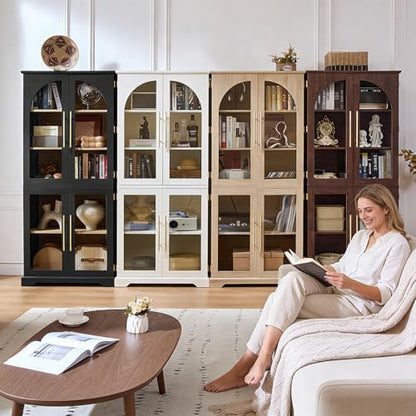 Joaxswe 68" Tall Bookcase with 4 Glass Doors, Farmhouse Bookshelf Set of 2