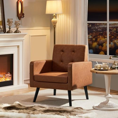 Yaheetech Mid Century Accent Chairs Set of 2 Living Room Chairs Retro Brown