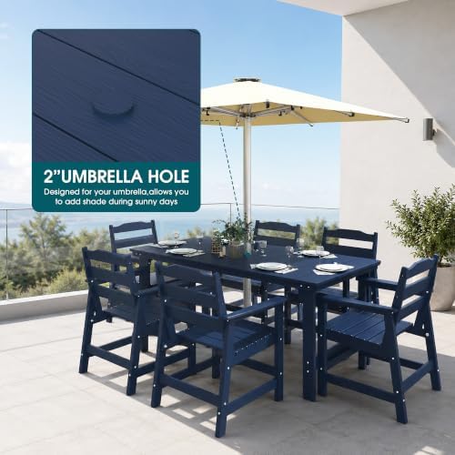 THOEOE Outdoor Dining Table, Rectangular Dining Table for 5-7 Navy Blue
