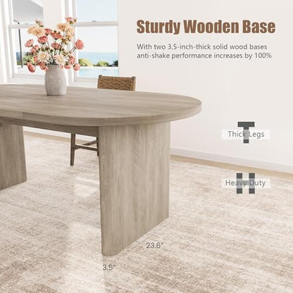 IDEALHOUSE 70.8" Oval Dining Table for 4-8, Wood Kitchen Table with Double Pedestal Base, Spacious Dining Room Table for Kitchen, Living Room, Reception Area, Natural Finish, Retro Gray
