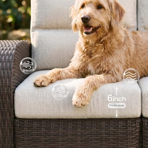 LayinSun Oversized Wicker Outdoor Swivel Glider Recliner with Adjustable Backrest & Footrest, Patio Reclining Lounge Chair - Set of 2