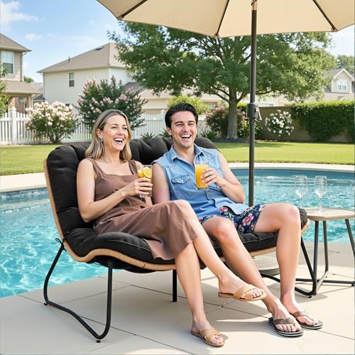 Crestlive Products Outdoor Loveseat 3PCS, Outdoor Sofa Set, All-Weather Boho Rattan Patio Furniture with Soft Cushion for Deck, Balcony, Poolside, Backyard (Without Table)