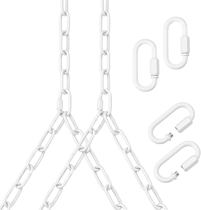 Heavy Duty Porch Swing Hanging Chain Kit (2 Pack) 1500 Lbs Capacity, Up to 7.1ft Length- Rustproof Zinc-Plated, 4 Quick Links & 2 Y-Chain Assemblies, Indoor/Outdoor Hanging Hardware (White)